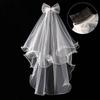Wedding Veil with Metal Comb Wedding Hair Accessories for Flower Girl 2 Tier Longest Tulle 28" Embellished with Bow