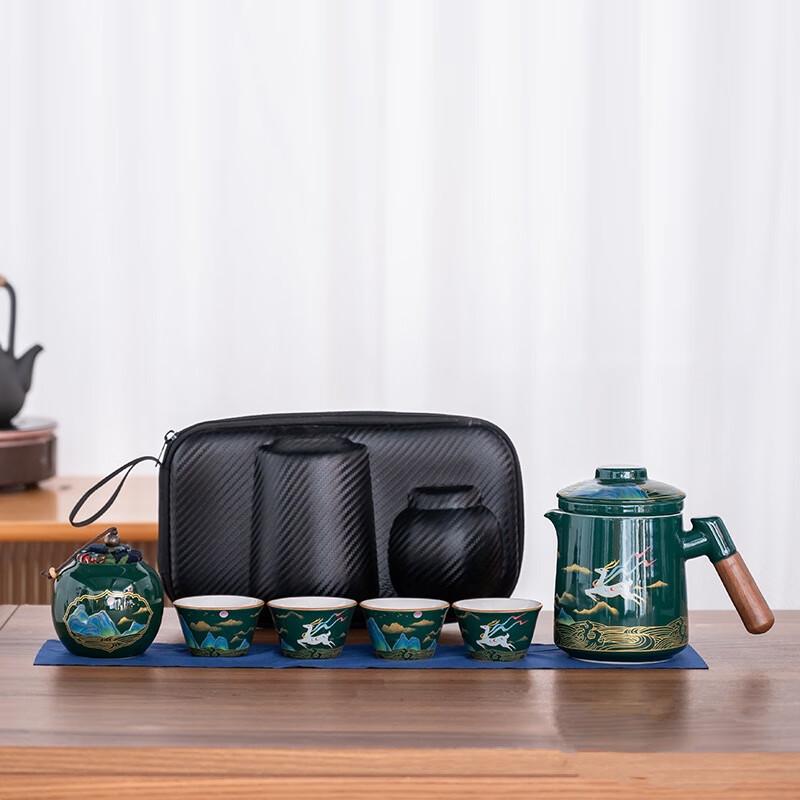 LIU Deer Lotus Ceramic Business Travel Tea Set