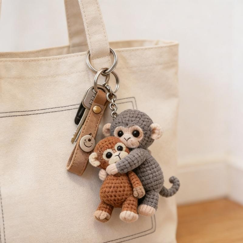 Mono de Boxeo Juguetón Llavero de Ganchillo Ideal Para Llaveros y Colgantes de Bolsos Decoración Divertida para el Hogar Diseño Hecho a Mano