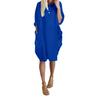 Spring Summer Dress Oversized Knee Length Long Sleeves Pure Color Round Neck Baggy Midi Dress for Daily Wear Dating Travel