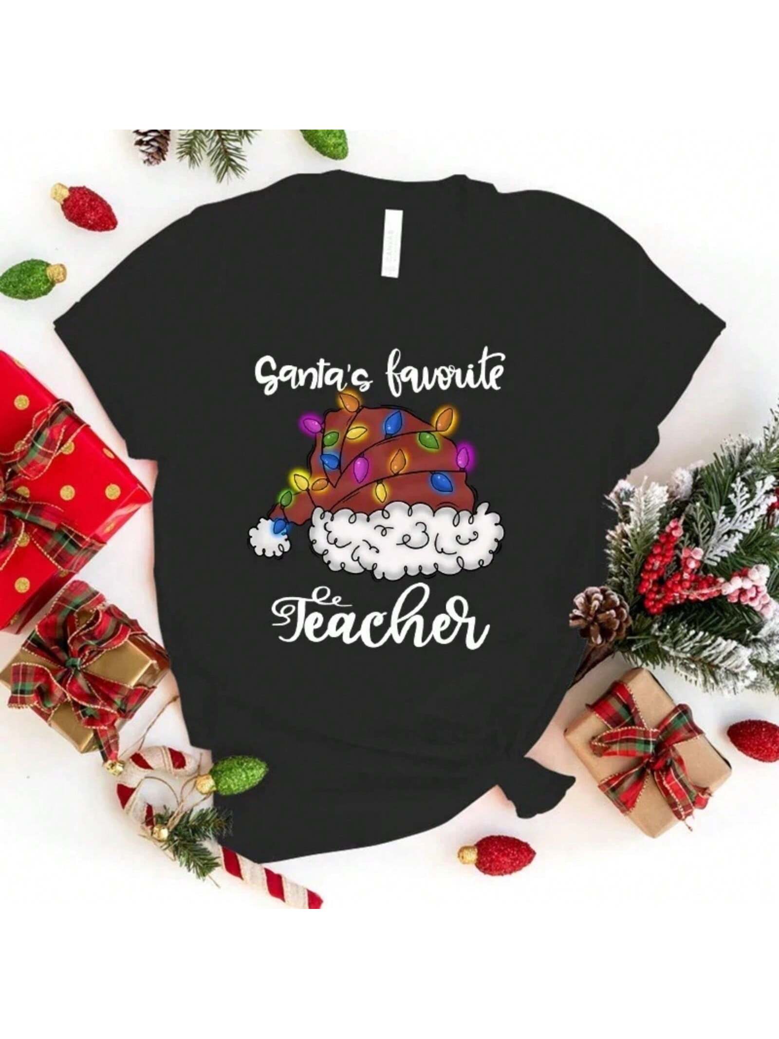 Fashion Unisex T-Shirt Christmas Santa S Favorite Teacher Print Designed Summer Tops Tees(Premium T-Shirt) S разноцветный