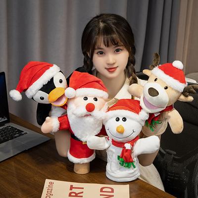 Cute Christmas Hand Puppets Cartoon Plush Toy Santa Claus Elk Snowman Penguin Telling Story Early Education Toy