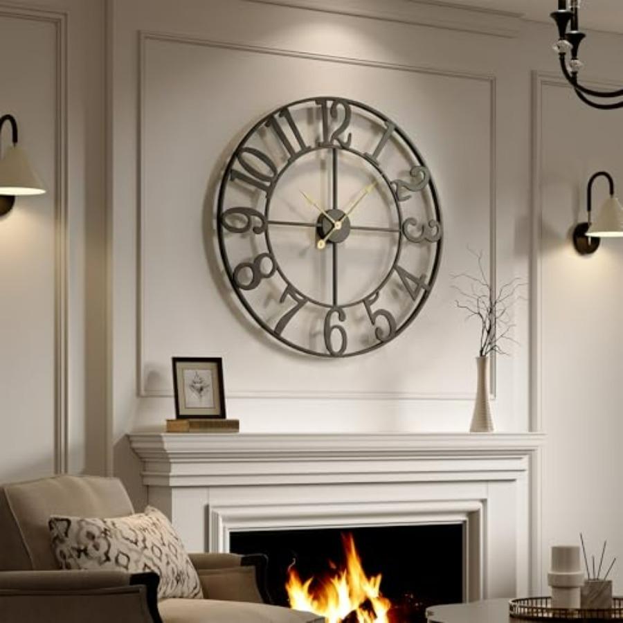 

Large Wall Clock for Living Room Decor 30 Inch Battery-Operated Silent Non Ticking Modern Black Metal Clock with Arabic Numeral