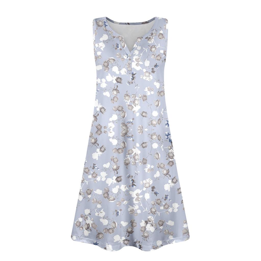 Damen Sommerkleider Lockeres V-Ausschnitt Ärmelloses Sommerkleid Kleid Mit Taschen