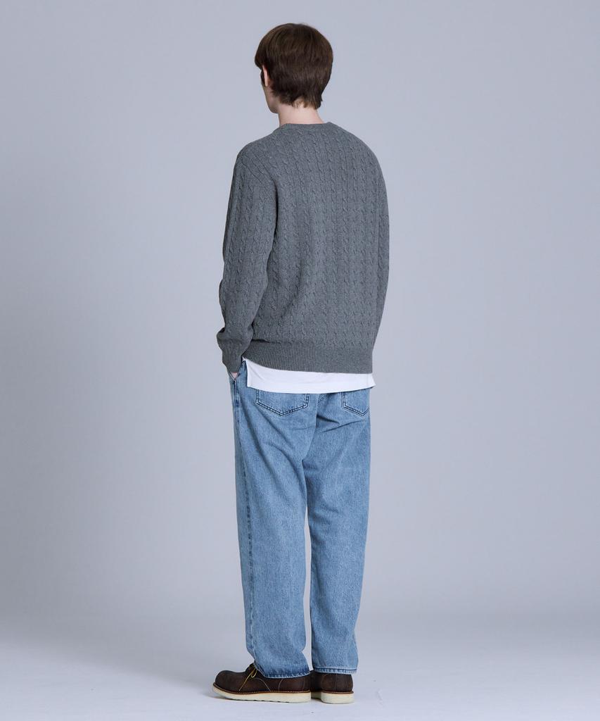 BASIC HOUSE Cable Round Neck Knit Melange Grey Lykt7101