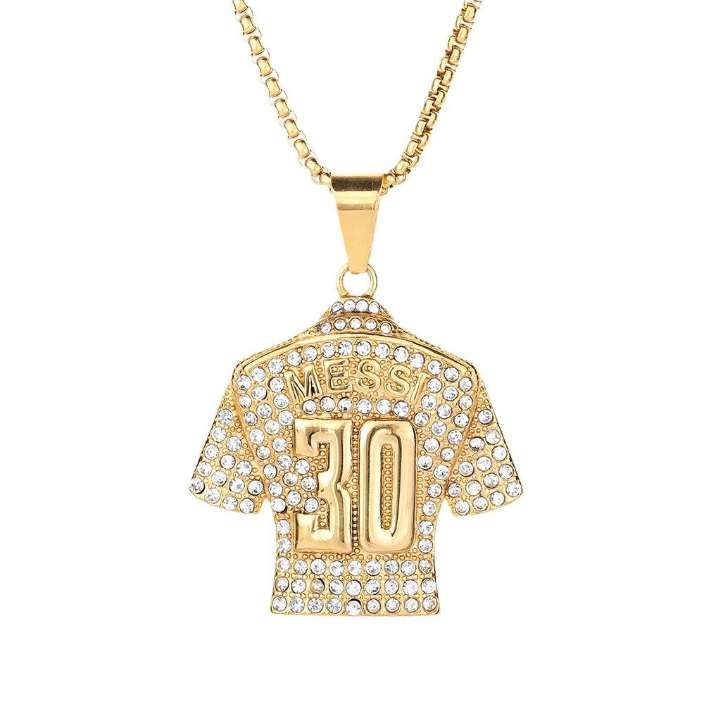 World Cup No. 30 Jersey Titanium Steel Gold-Plated Pendant Necklace, Suitable For Men.