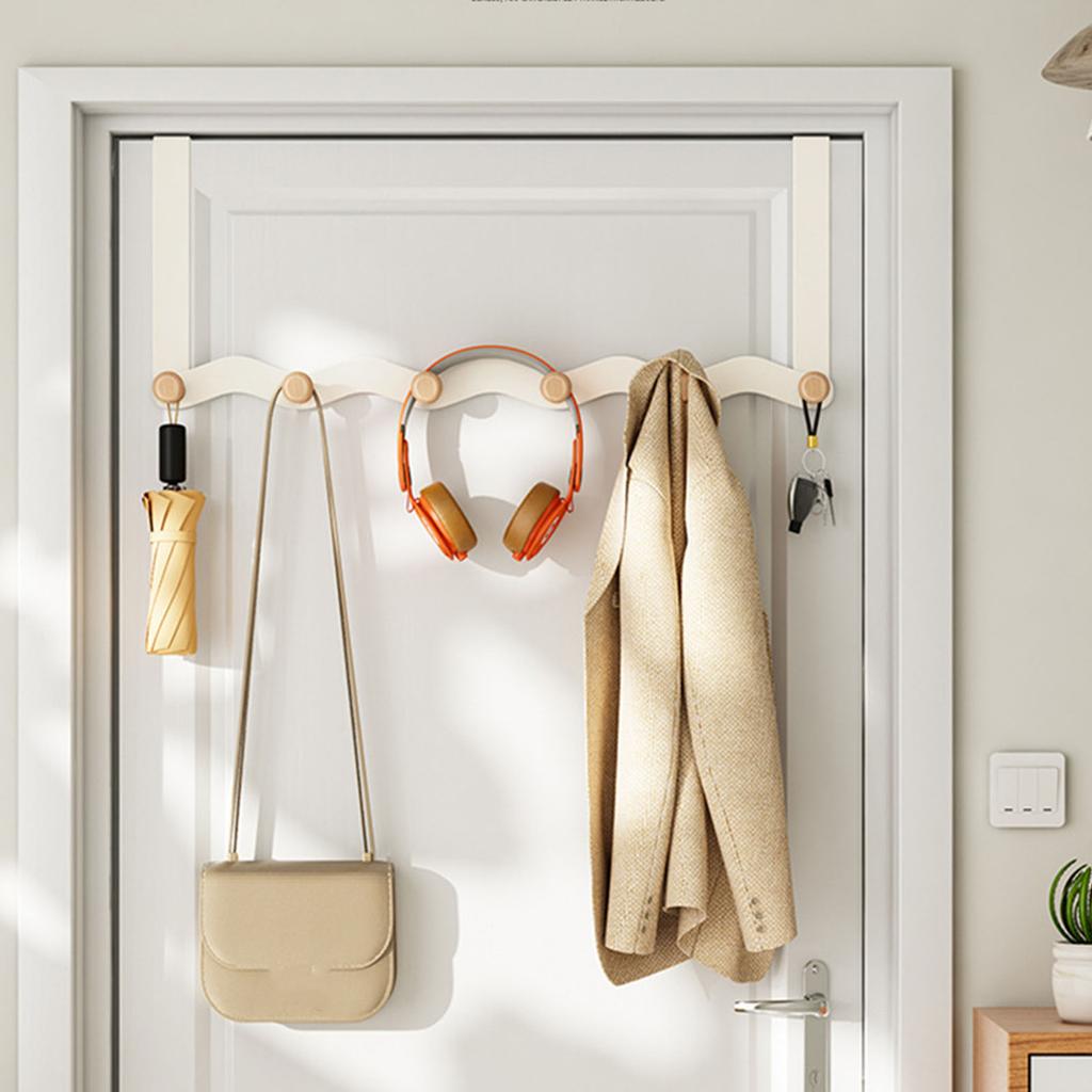 Vertical Door Hooks Organizer Carbon Steel Frame Wooden Shelf For Hanging Clothes Hats Entryway Hanger