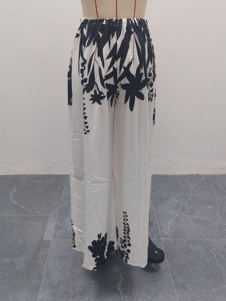 2025 Summer Women's Ink Print Mid-Waist Wide-Leg Straight Pants