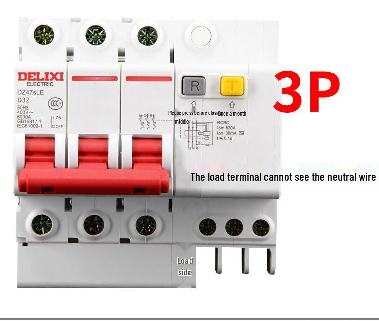 Delixi Type D DZ47SLE 220V 2P Miniature Circuit Breaker with Earth Leakage Protection.