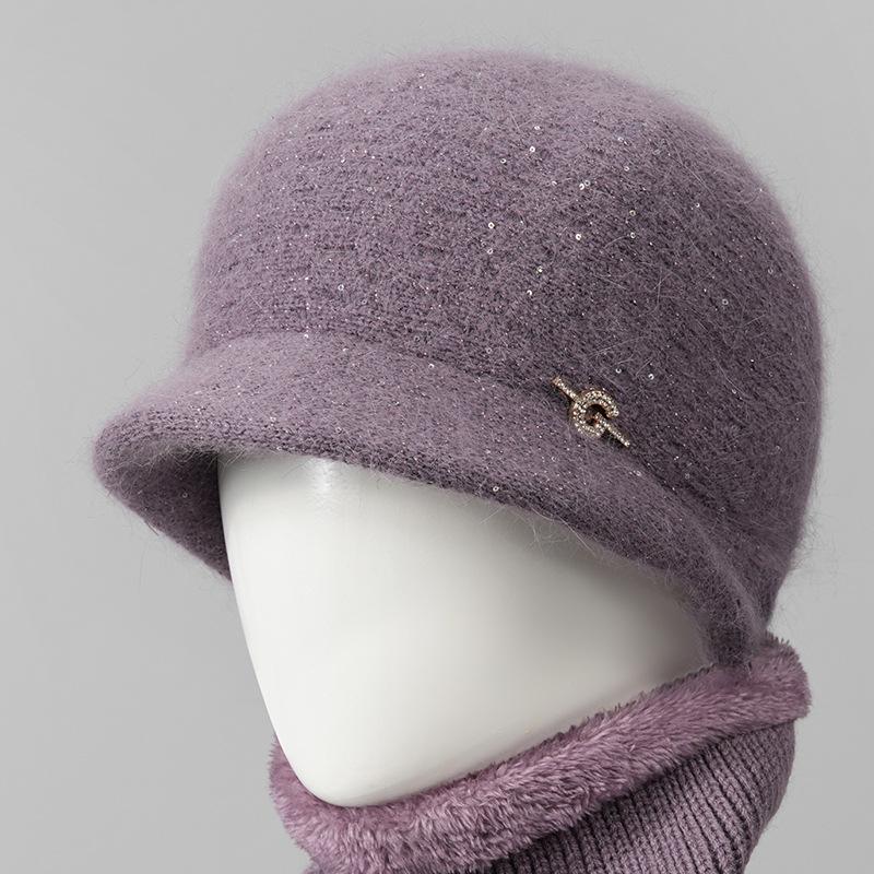 Women's Autumn Winter Warm Knit Hat Thickened Milk Duck Tongue Hat Rabbit Fur Hat for Middle-Aged and Elderly People