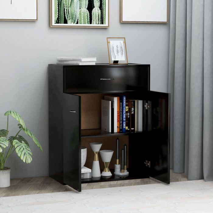 Buffet noir - vidaXL - 60x30x75 cm - 2 portes et 1 tiroir