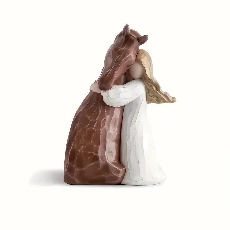 Modern Artistic Girl Embracing Horse Resin Figurine For Home Office Decor Gift