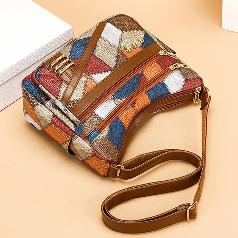 Versatile Middle-aged Women's Bag Cross-border Women's Soft Leather Backpack New Fashionable 3D Lattice Large-capacity Messenger Bag