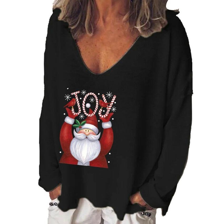V Neck Xmas Pullover Female Blouse Tops 