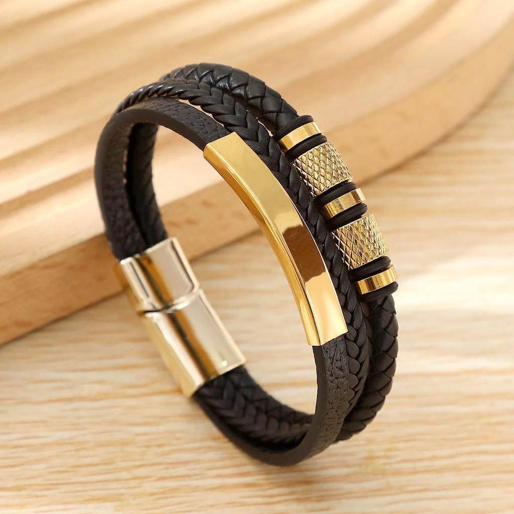 Men's Stylish Woven Leather Bracelet with Magnetic Clasp