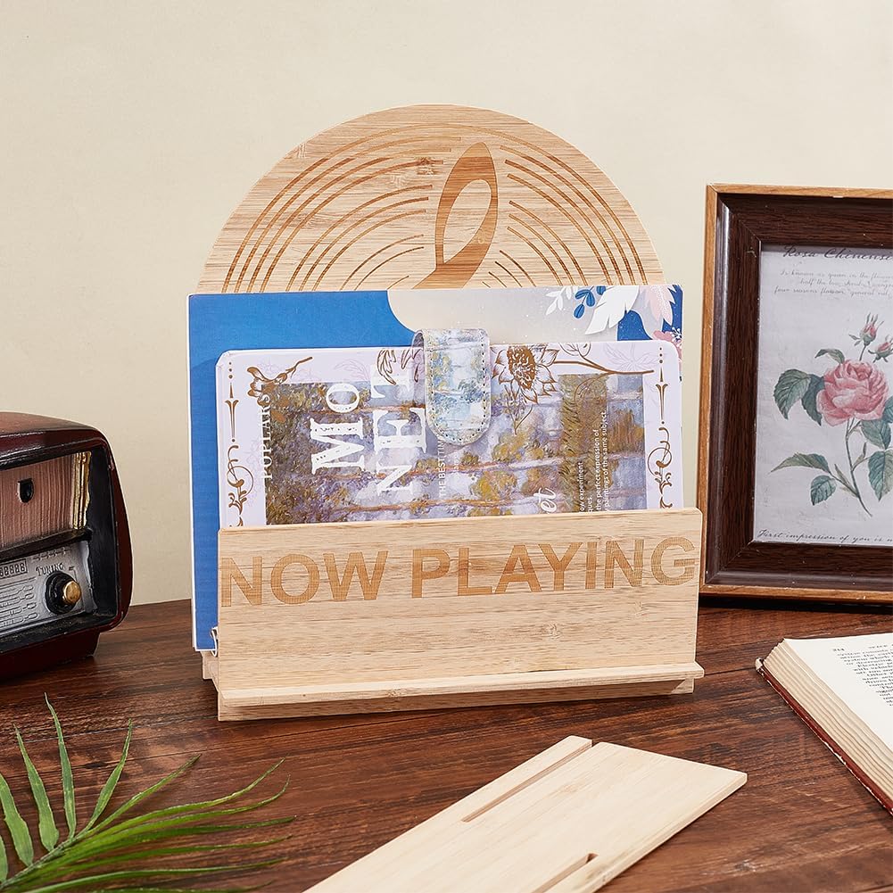 AHANDMAKER Now Playing Vinyl Record Stand - Wooden Album Display Holder Record Display Stands - Vinyl Now Playing Sign to Hold Your Albums - Now