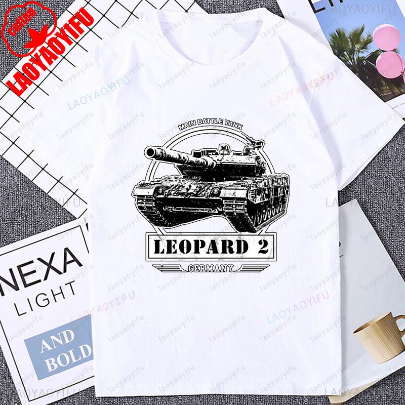 Main Battle Tank Leopard 2 World War 2 WW2 Printed Tshirt Fashion Harajuku Short Sleeve Military Fan Gift T Shirt Cotton Tshirt
