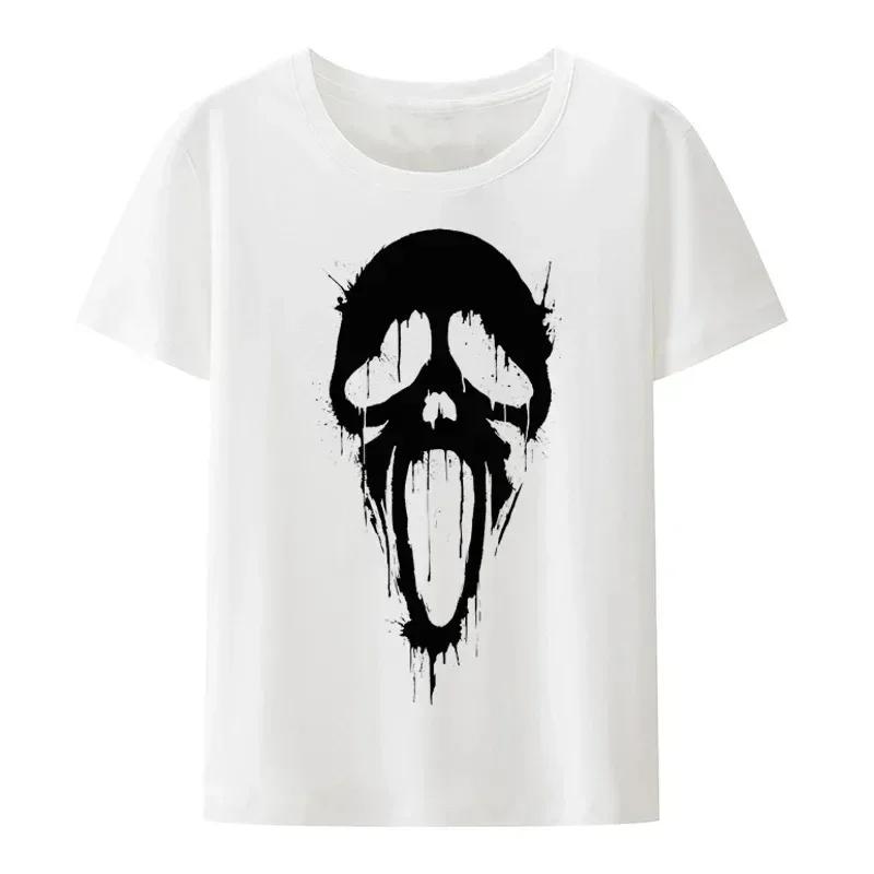 2025 Summer Halloween 100% Pure Cotton T-shirt, Horror Movie Harajuku Graphic Popular Gothic Men's T-shirt
