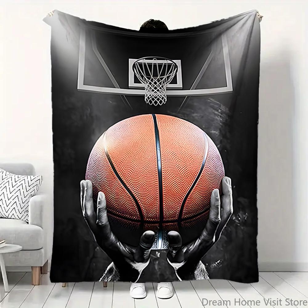 1pc Basketball Player Print Flannel Throw Blanket, suitable for Sofas, Beds, offices, Travel, camping chairs, warm plush blanket