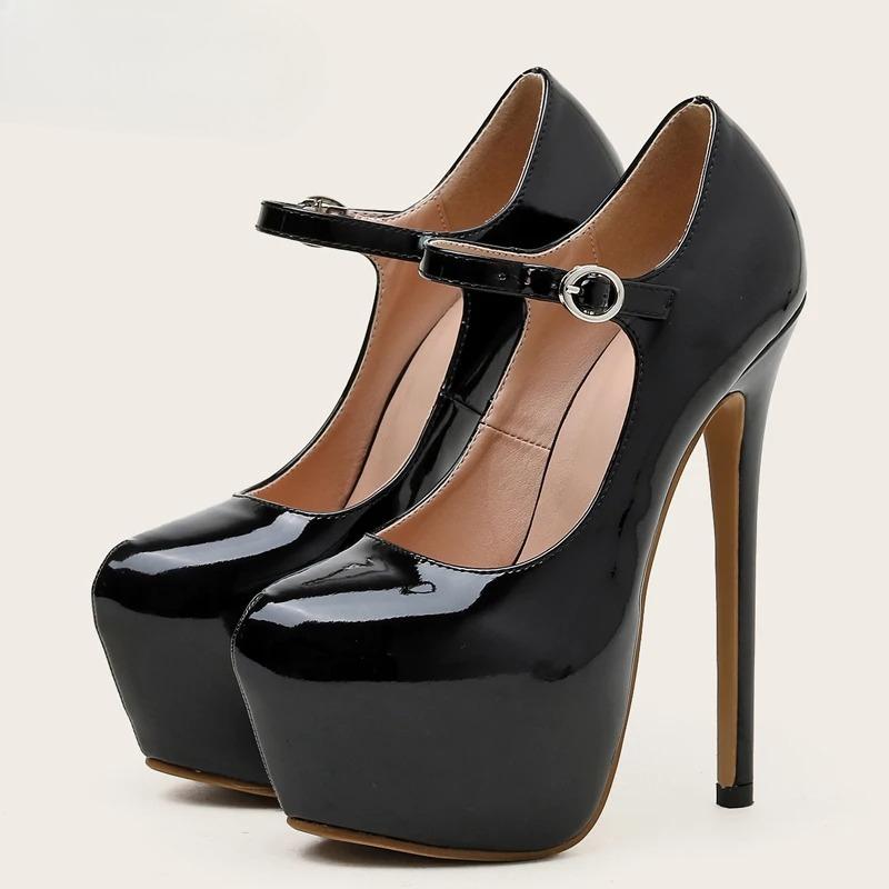 Fashion Sexy Buckle Platform Wedding Round Toe Women's High Heels Super High Heel Strip Club Shoes Size 35-42