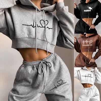 Dames trainingspak 2-delig set Faith Love Letter Hoodies Broekpak Sportkleding voor de lente Dameskleding Jogging Sport Crop Tops