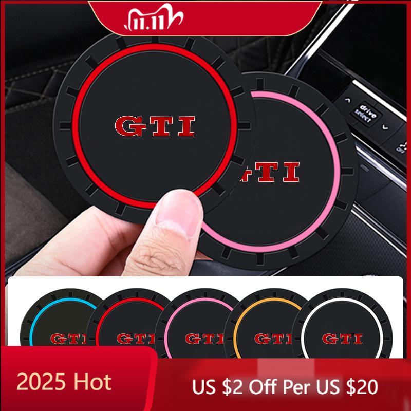 2026 Hot Sticker 2PCS Car Coasters Water Cup Slots Non-Slip Mat Waterproof Cup Pad For Volkswagen VW GTI Scirocco Jetta Beetle G