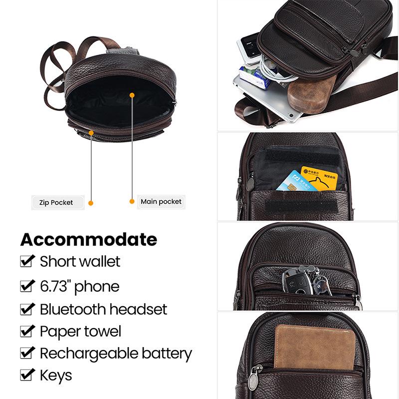 2024 Men's Genuine Leather Crossbody Chest Bag - Top Layer Cowhide for Outdoors & Business