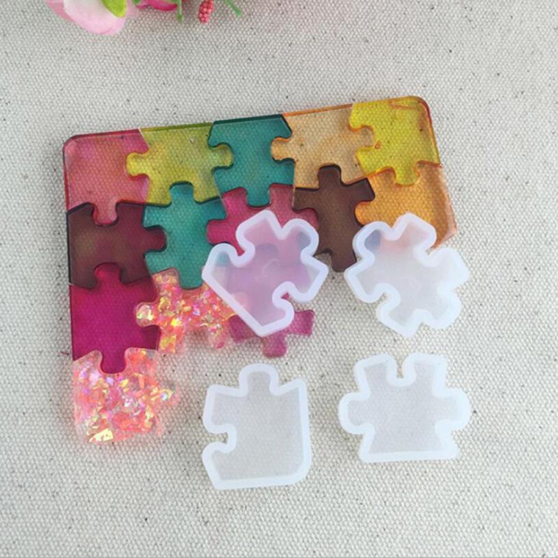 4Pcs/Set Silicone Puzzle Pendant Mold Diy Uv Resin Keyring Mould Jewelry Tool