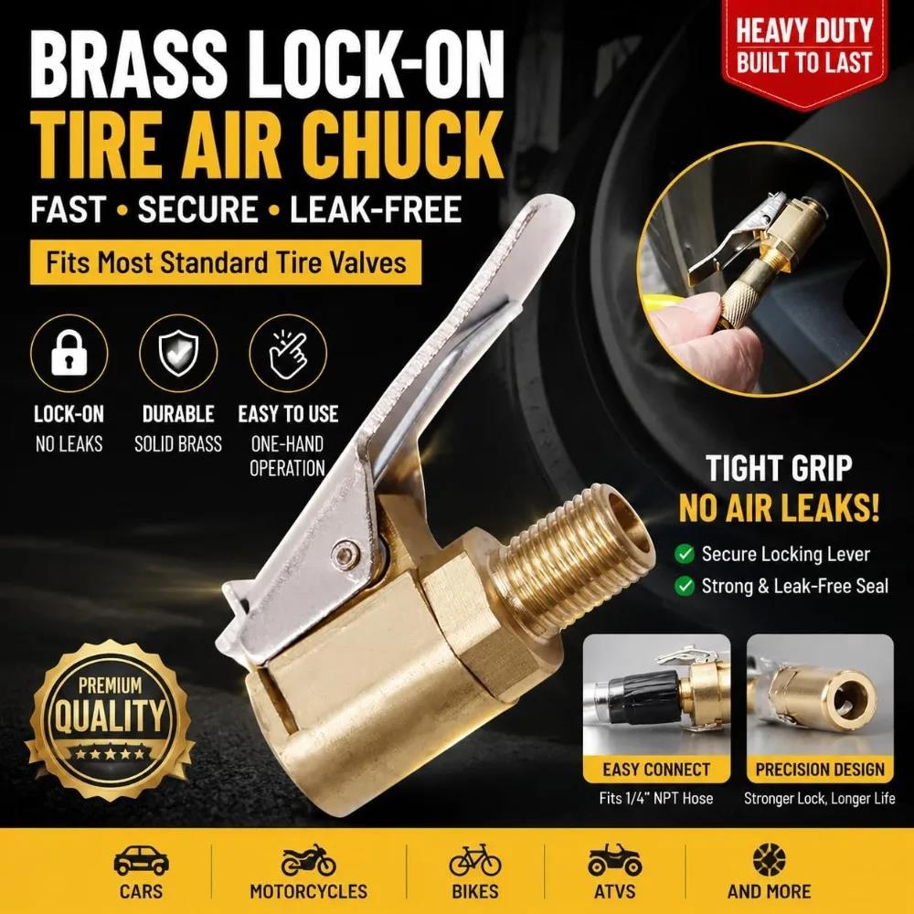 Car Tire Air Chuck Automotive Brass 8mm Inflator Pump Valve Connector Clip Adapter For Inflator Quick Change Head Clip Connector Tire Chucks 1