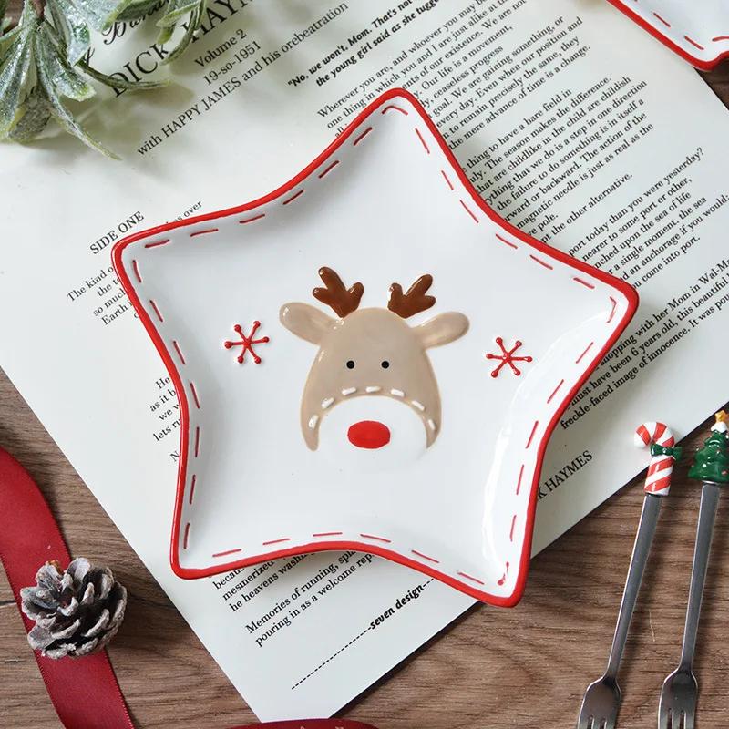 Christmas Day Style Ceramic Dinner Plate Snowman Bells Separator Plate Santa Claus Small Bowl Mug Christmas Ornaments Gifts