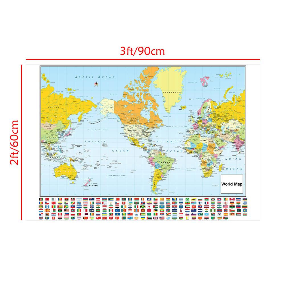 World Map Art with National Flags,Frameless,Wall Decor for Classroom,Office,Travel,Gift for Geography Enthusiasts,Graduation