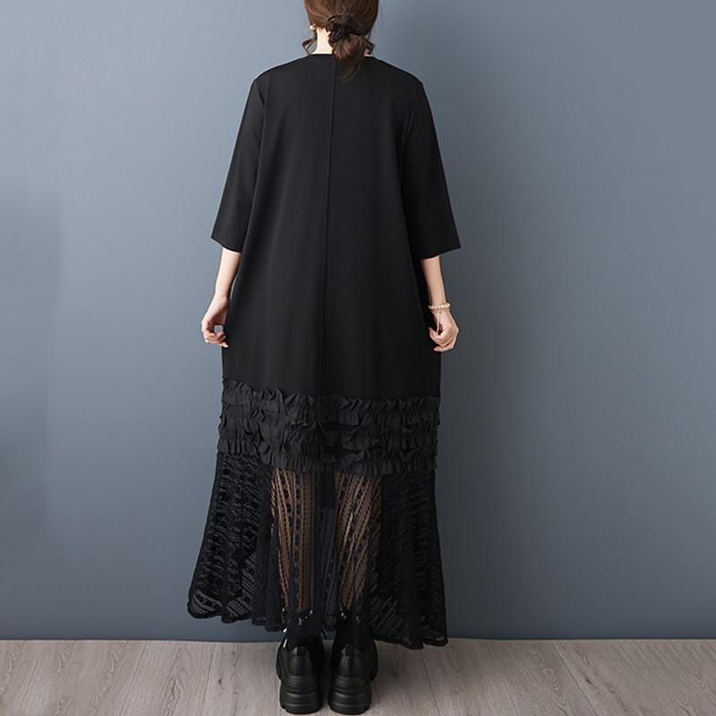 Plus size black cotton vintage floral new in dresses for women casual loose long summer dress