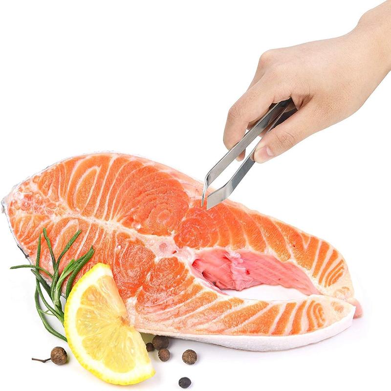 2Pcs Stainless Steel Fish Bone Tweezers Set Pincer Clip Puller Remover Tongs Kit Fish Bone Plucking Clamp Kitchen Cooking Gadget