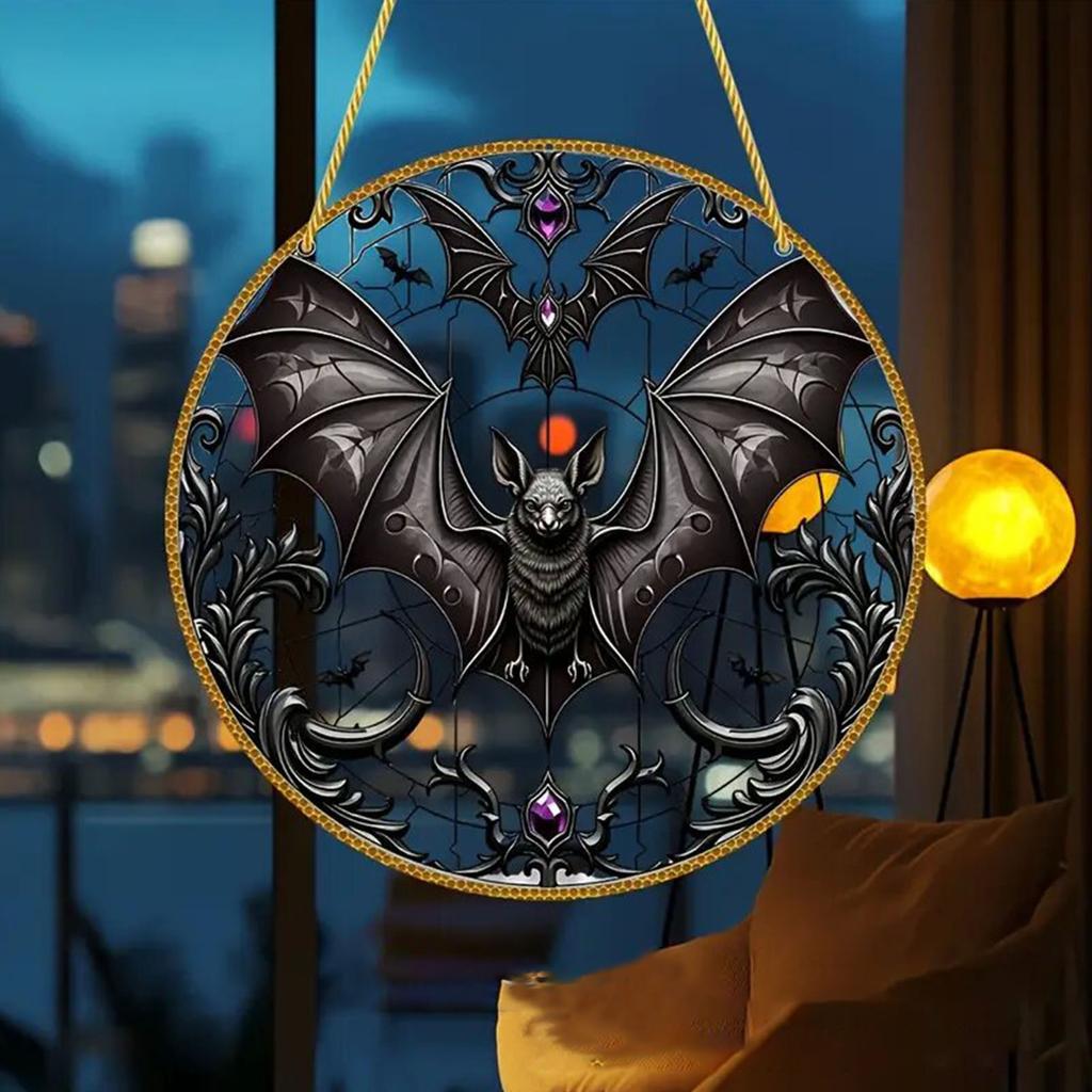 Bat Stained Glass Suncatcher Window Hanging Decoration Halloween Gothic Bat Glass Ornament for Window Home Kitchen