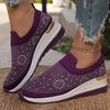 Fashion Hot Pink Shiny Crystal Knitted Sneakers for Women Fashion Wedge Comfortable Sports Shoes Woman Lightweight Slip On Running Shoes