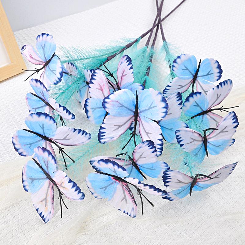1PC Bouquet Home Party Plastic Decorative Simulated Butterfly Ornament Fabric DIY Artificial Flower Wedding 3 Colors