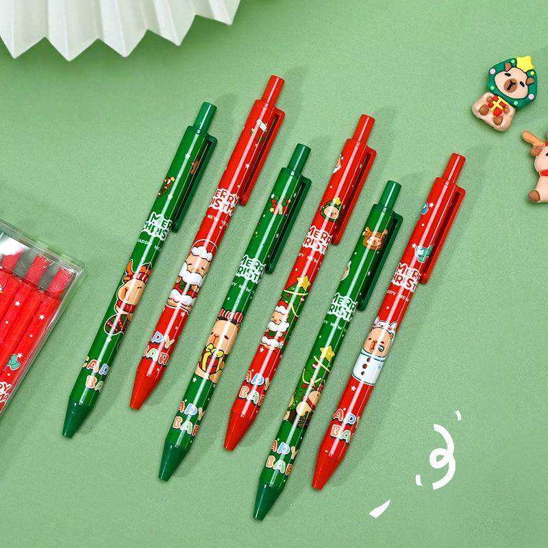 6 Stück/Set Niedliche Weihnachtskaribara Stifte Cartoon Weihnachtsmann Schneemann Elch Drück-Gelschreiber Büro Schulbedarf Weihnachtsgeschenke