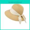 Paper Straw Wide Brim Sun Hat With French Silk Ribbon For Beach And Casual Summer Wear