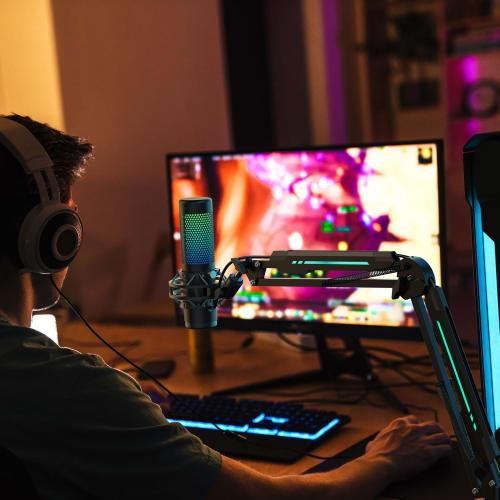 TONOR T20S Microphone Stand/Arm, RGB App Controlled, Extendable Metal Desktop Stand for Condenser and Dynamic Microphones, Compatible with HyperX Quad