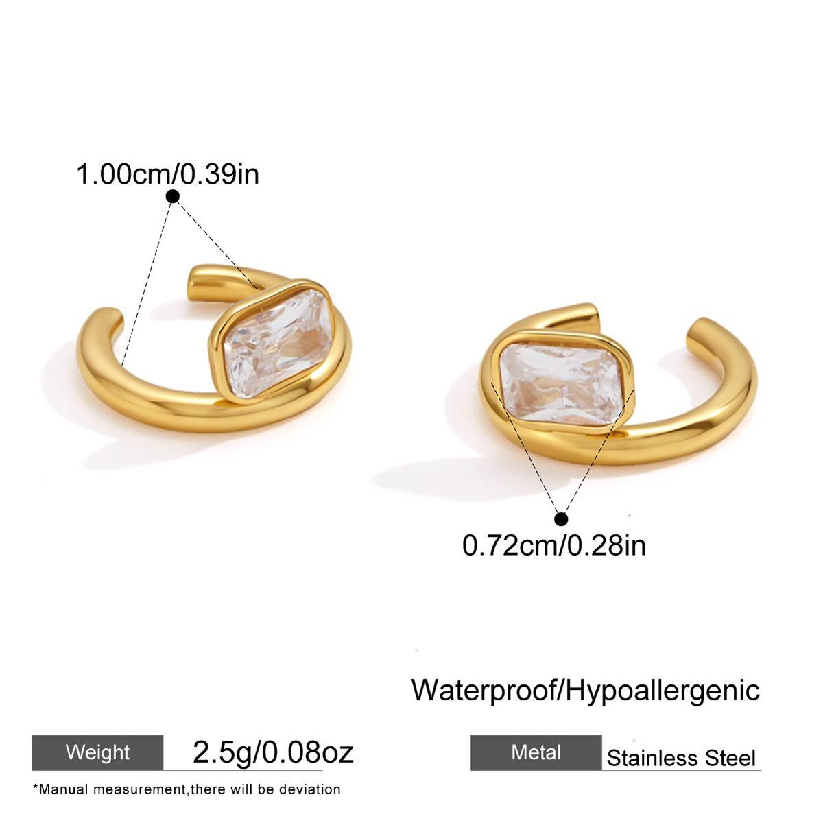 Waterproof Stainless Steel Piercing for Cartilage Earclips 18K Gold Plated Mini Square CZ Zircon Ear Cuffs Punk Hip-hop Jewelry