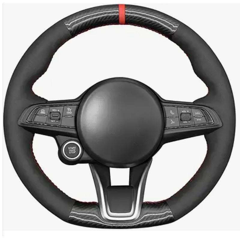 Hand Stitched Non-slip Car Steering Wheel Cover for Alfa Romeo Giulia Stelvio 2020-2022 Suede&Leather Interior