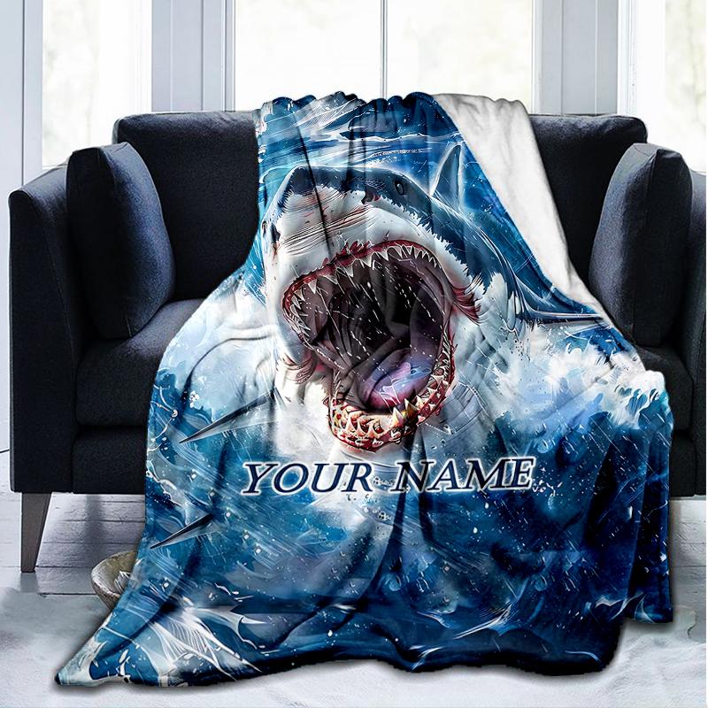 1PC Custom Name Oceanic Predation outdooor Flannel blankets Patterns Throw Blanket All-Season Soft Gift for Couch, Bed, Camping gifts