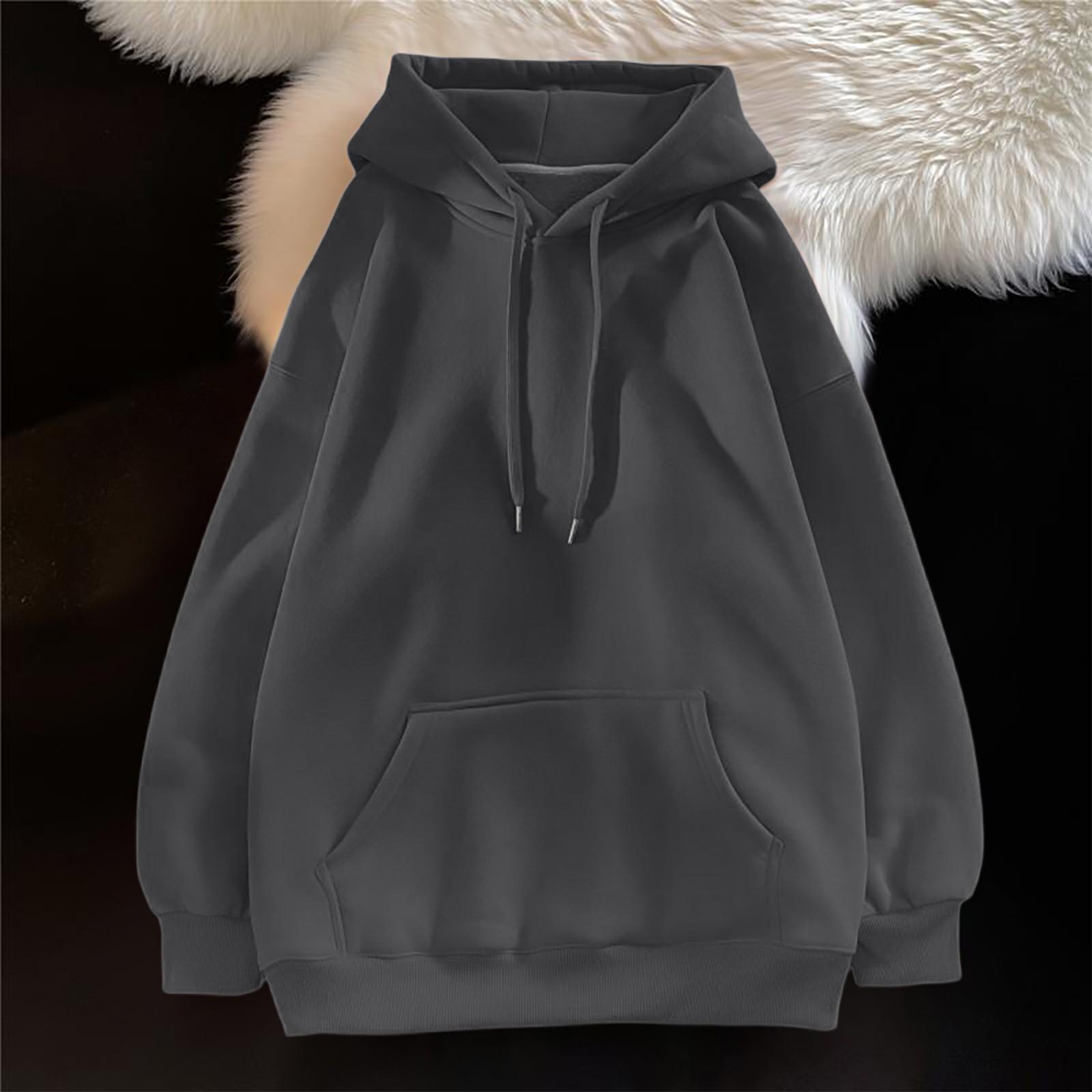 

Ladies Casual And Fashionable Solid Color Long Sleeved Hooded Warm Shirt Loose And Comfortable Hoodie L чорний