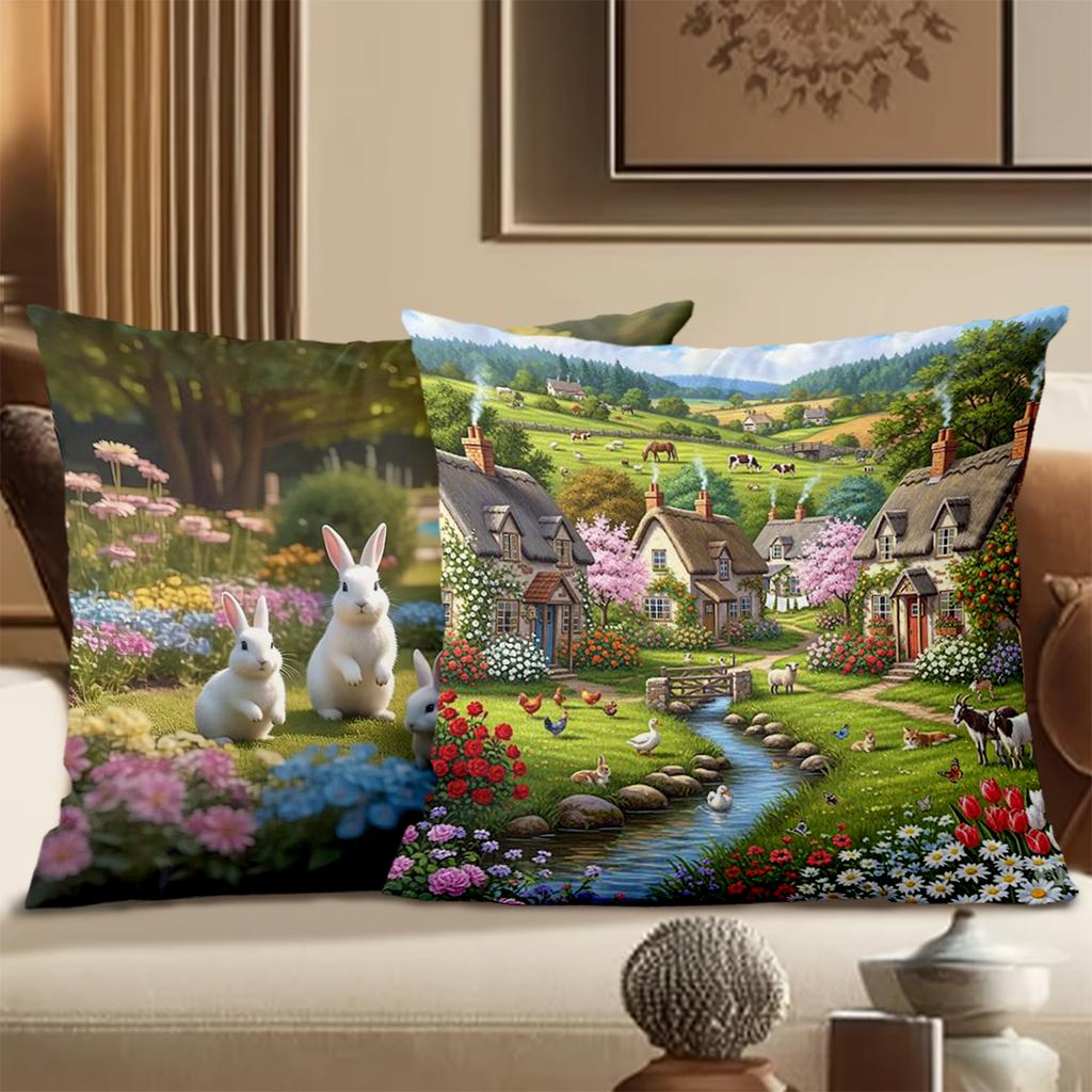 Enchanting Farm And Forest Bunny Pattern Decorative Pillows Polyester pillowcase, sofa decorative cushion cov Headboard Pillow