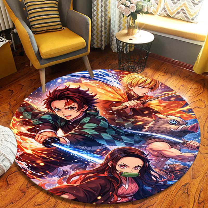 

Demon Slayer Round Area Rug,Carpet Rug for Living Room Bedroom Sofa Playroom Decor,Non-slip Floor Mat 80cmx80cm