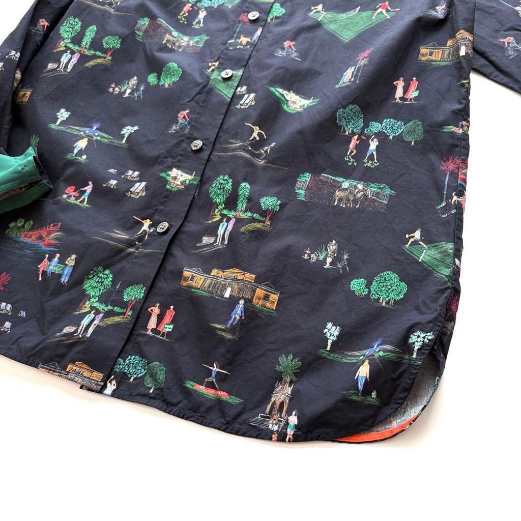 Used [Good Condition] Paul Smith London Park Print Long Sleeve Shirt Navy Illustration All Over Pattern
