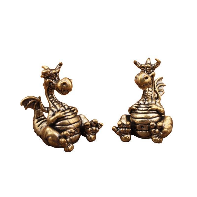 Cute Vintage Brass Dragon Figurine Cartoon Style Solid Durable Decorative Piece for Home Office Gift Use