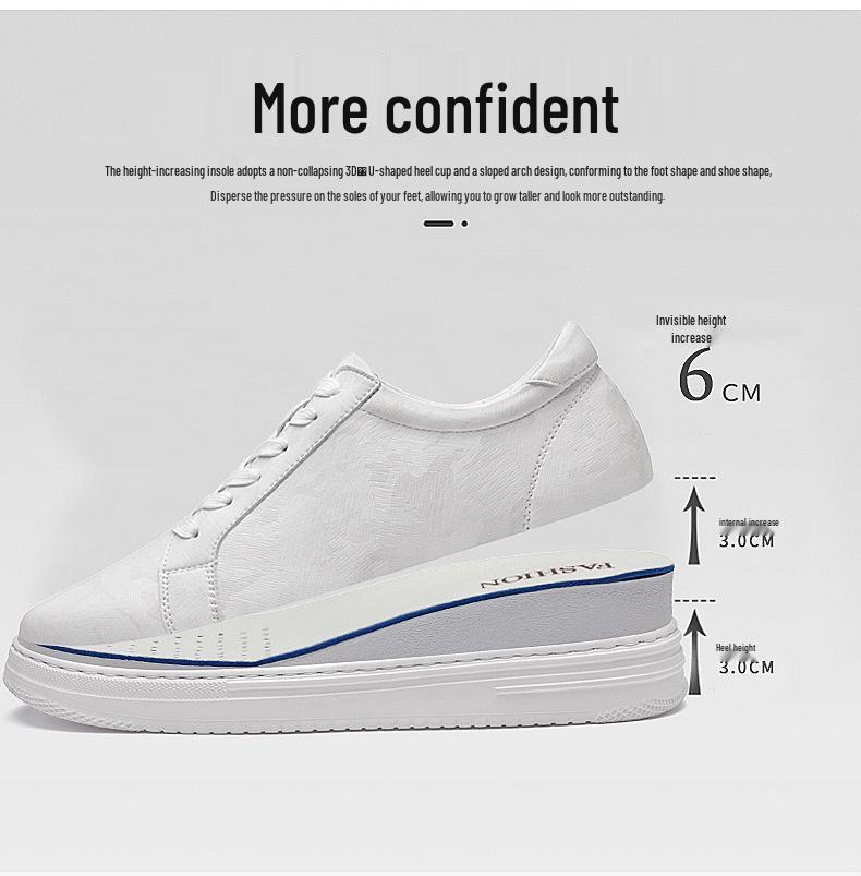 Men's Plus Size Autumn Height-Boost 6CM Leather Sneakers - Fashionable Casual White Shoes