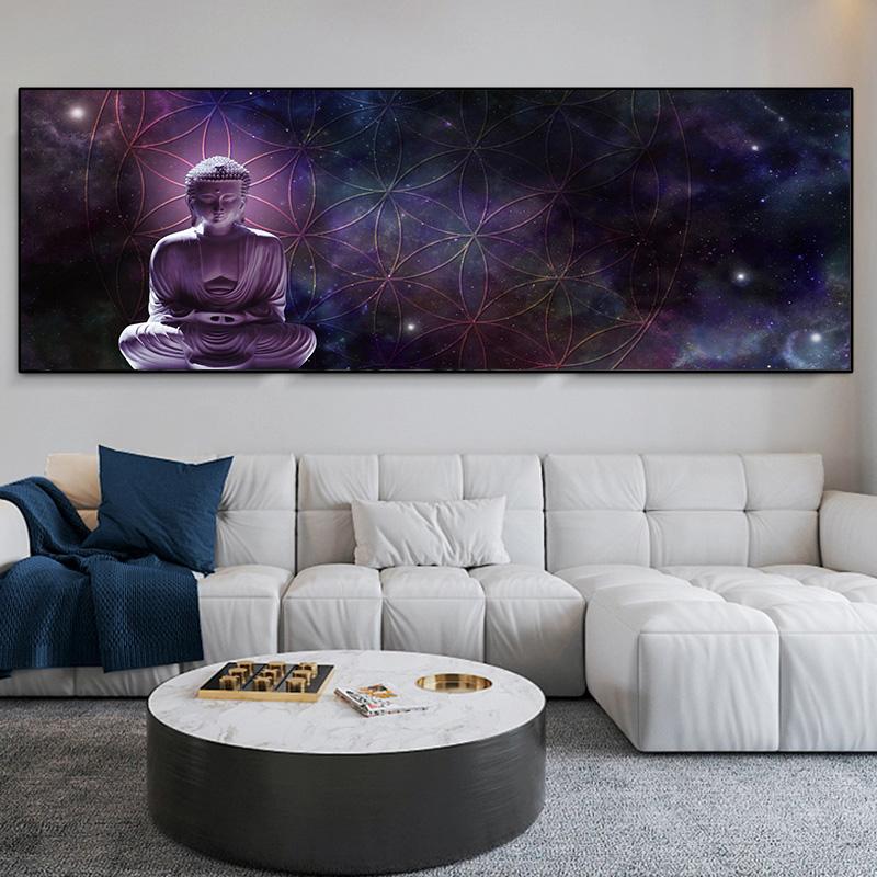 

Статуя Будды, картины на холсте, рисунок, бамбуковый водный лотос, плакаты и принты, настенное искусство для гостиной, домашний декор, без рамки 20x60cm No Frame