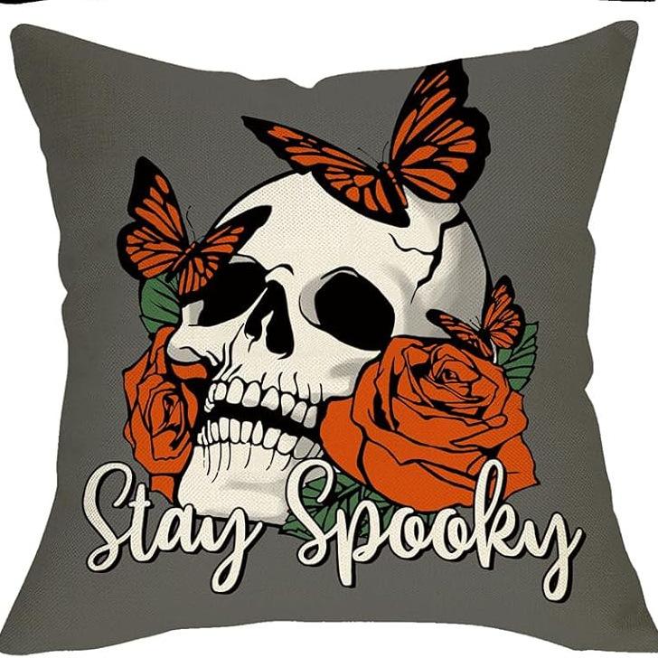 Halloween Decorative Skull and Skull Head Linen Pillow Cover Car Sofa Lumbar Pillow Cushion